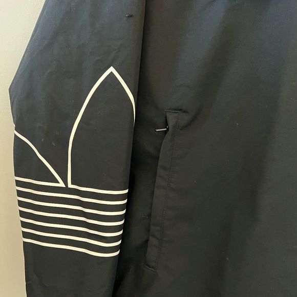 Adidas Fleece Lined Arm Trefoil Print Overhead Jacket In Black Size M - Picture 6 of 15